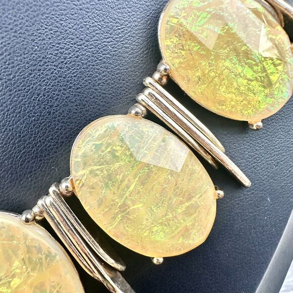 Y2K Iridescent Yellow Lucite Bib Necklace Statement Piece Shimmer Club Goddess - Picture 2 of 4